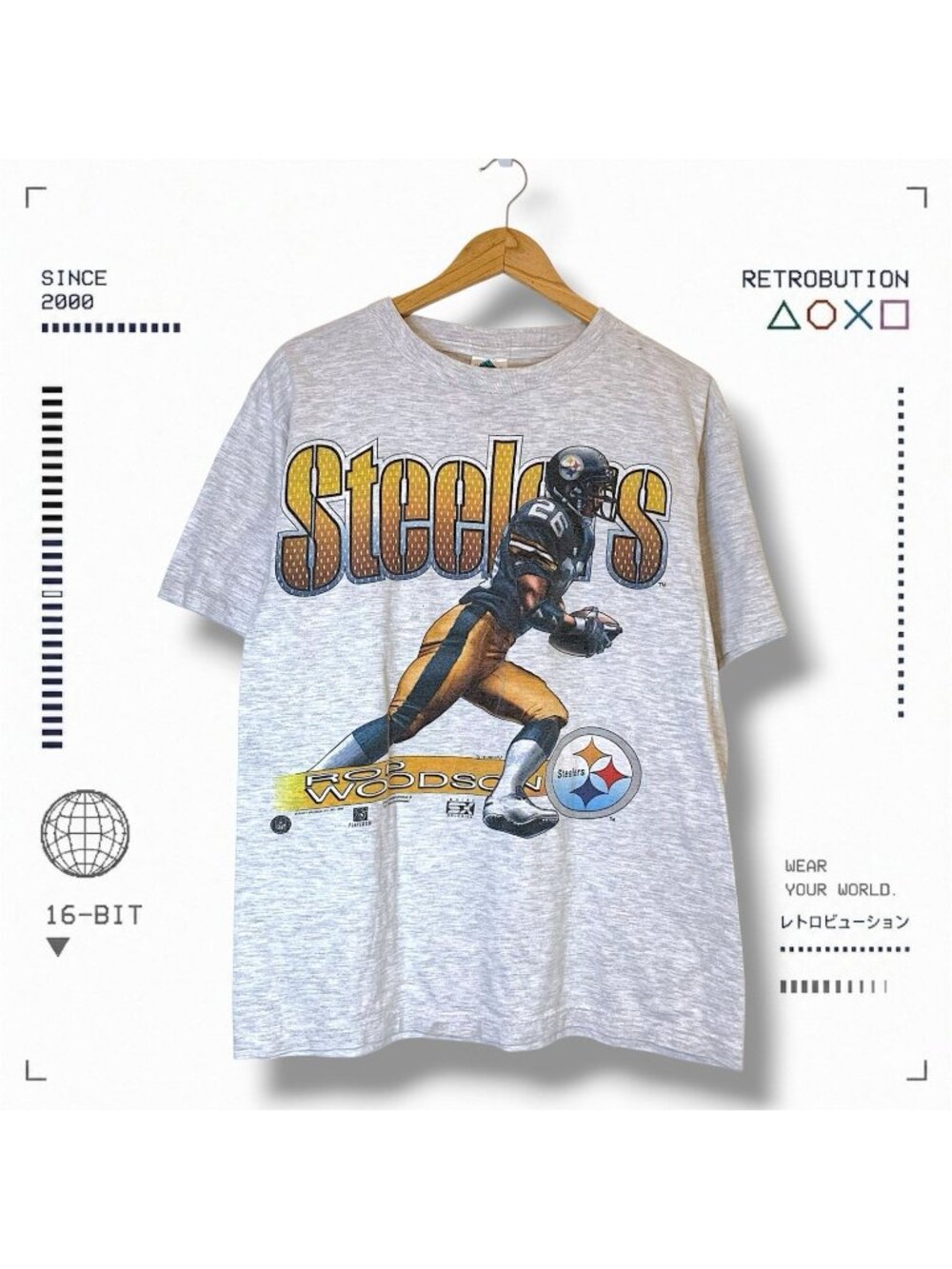 Vintage 90s Pittsburg Steelers Rod Woodson NFL Shirt Gray Size L
